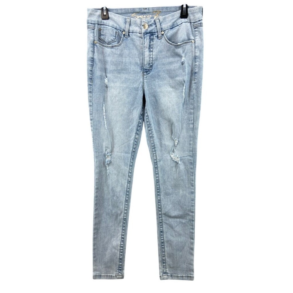 Seven7 Jeans Womens Sz 10 Tummyless High Rise Skinny Light Blue Distressed